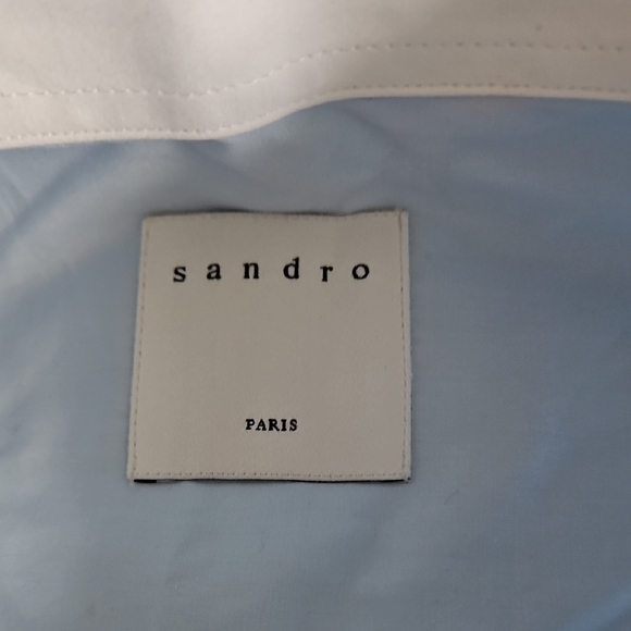Sandro Light Blue Dress Shirt with White Collar - Picture 3 of 12